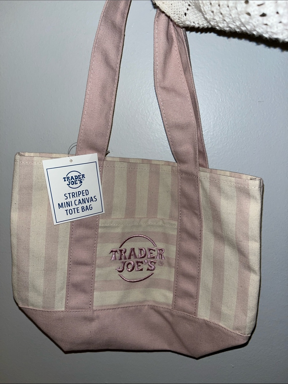 Pink Striped Canvas Tote Bag